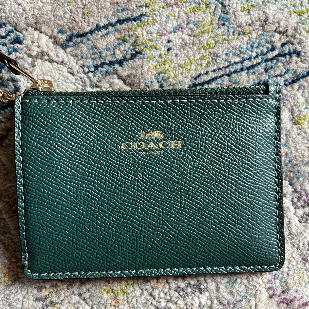NEW Coach Mini Leather ID Skinny Case Wallet Dark Turquoise F12186